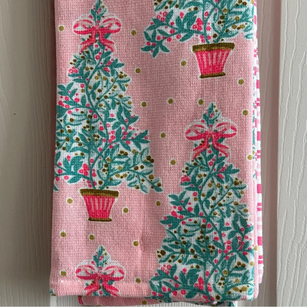 Pink Christmas Bow Tree Kitchen Towel Set